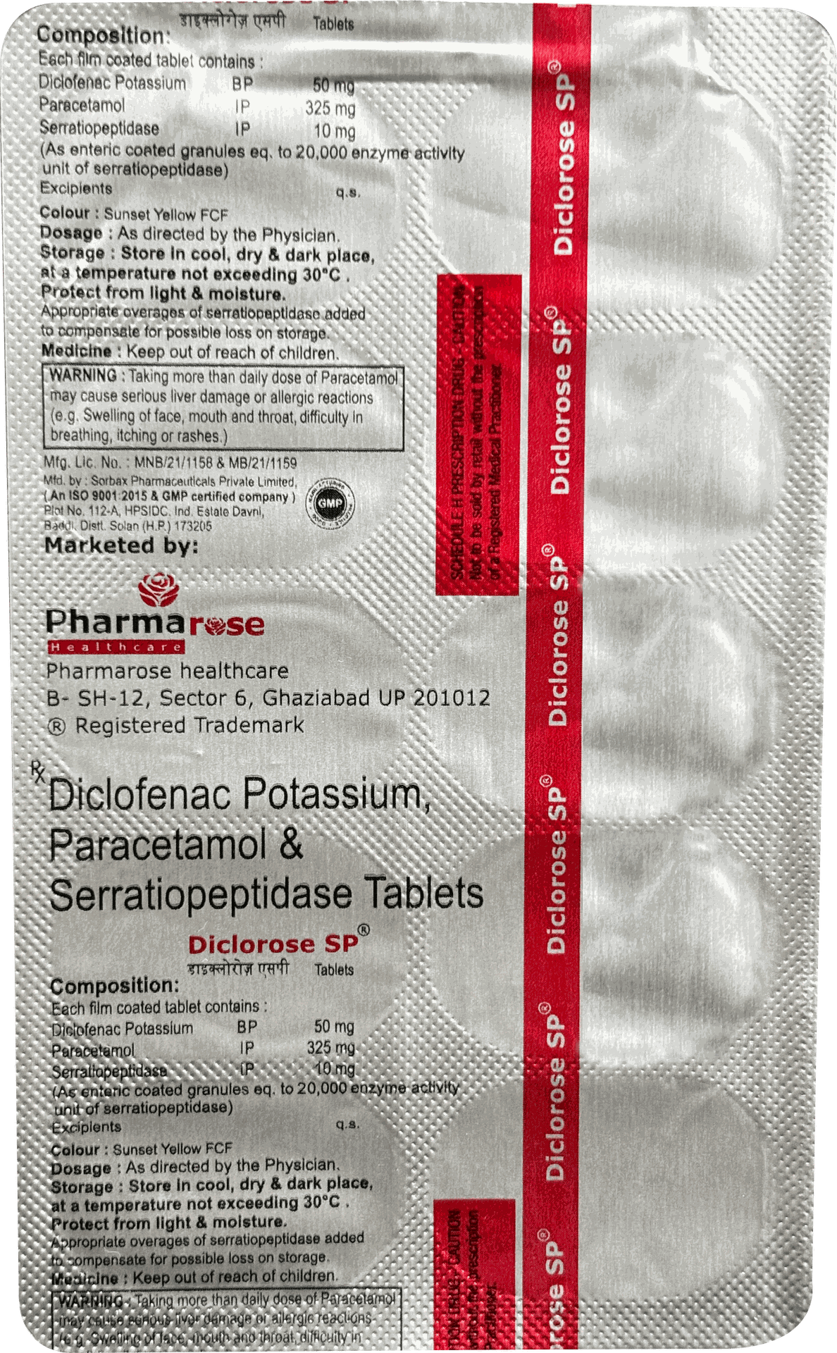 Diclorose SP Tablet is a combination of Diclofenac, Paracetamol, and Serratiopeptidase, formulated to provide quick and long-lasting relief from pain and inflammation. It is widely prescribed for conditions like arthritis, muscle pain, joint pain, post-surgical swelling, and sports injuries. This unique combination not only reduces pain but also controls fever, swelling, and improves mobility.