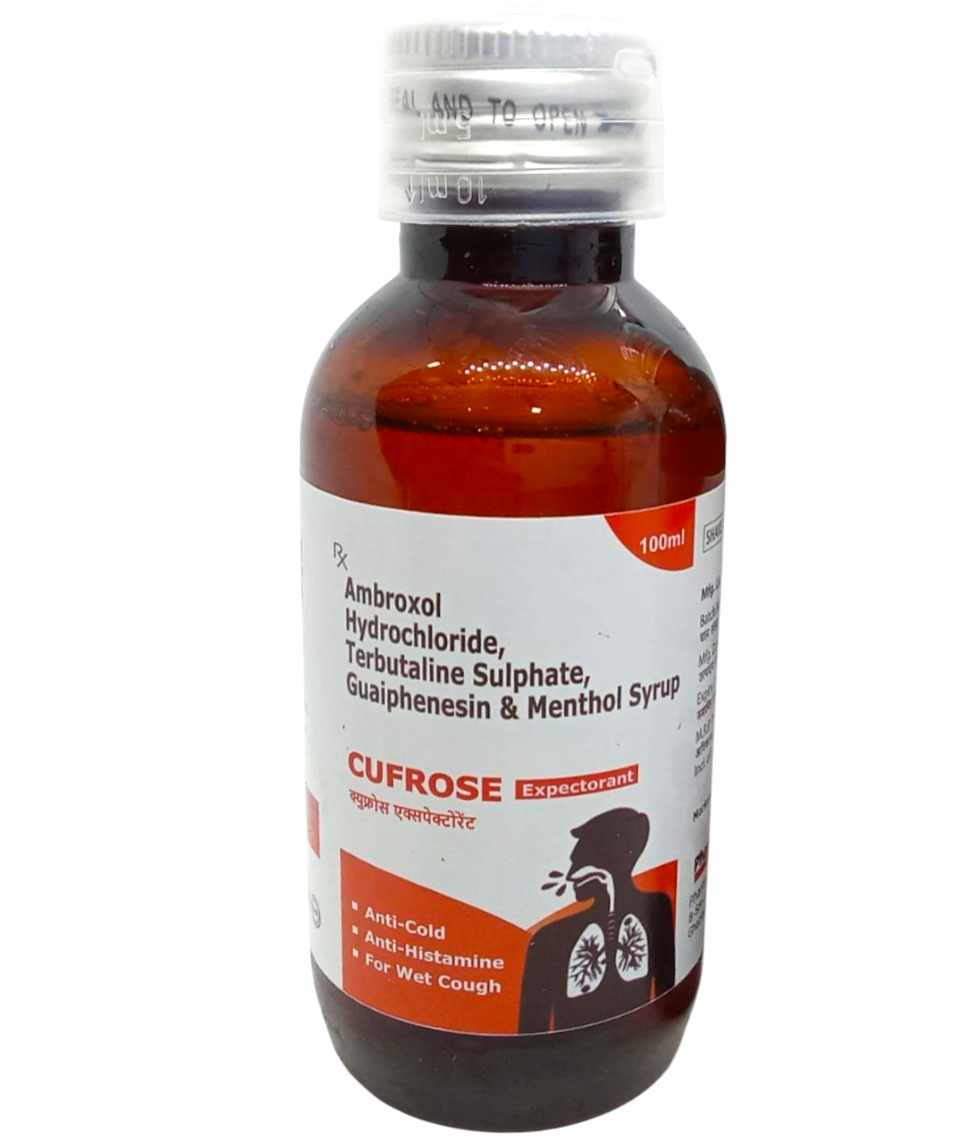 Cufrose Expectorant Syrup  Cough syrup for chest congestion &amp; mucus  Benefits: Productive cough, throat irritation, respiratory relief  View Product
