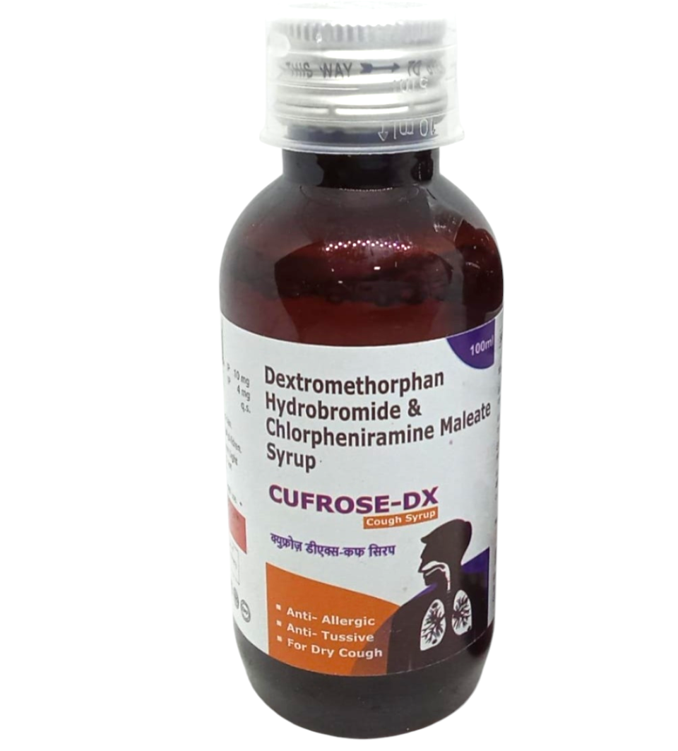 Cufrose DX Syrup  Dry cough syrup for throat irritation &amp; persistent cough  Benefits: Allergic cough, nighttime cough relief  View Product